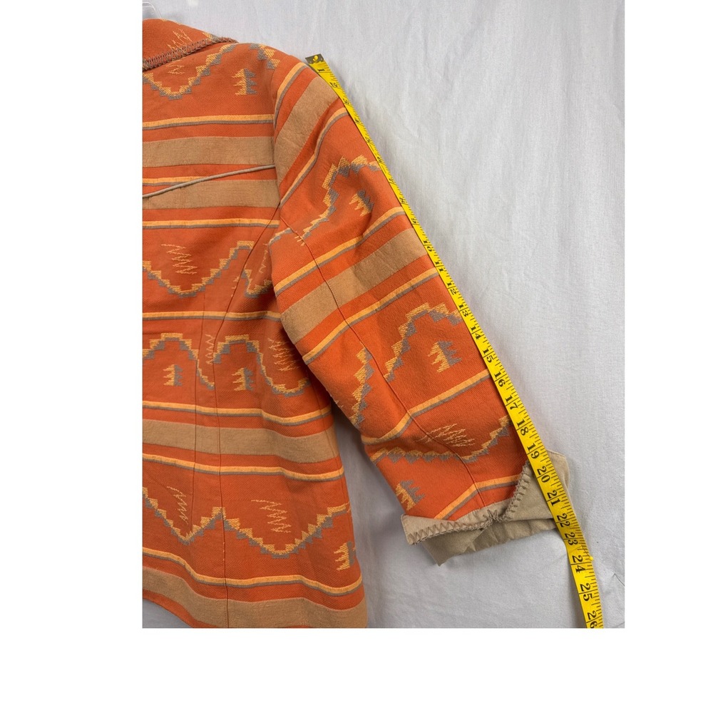 Coldwater Creek Blazer Womens W18 Orange Southwestern Geometric Cotton Jacket - Picture 9 of 11